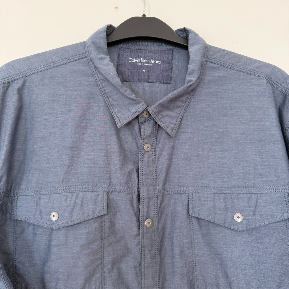 Calvin Klein Men's XL‎  Blue Pocket Front Long Sleeve Classic Fit Snap